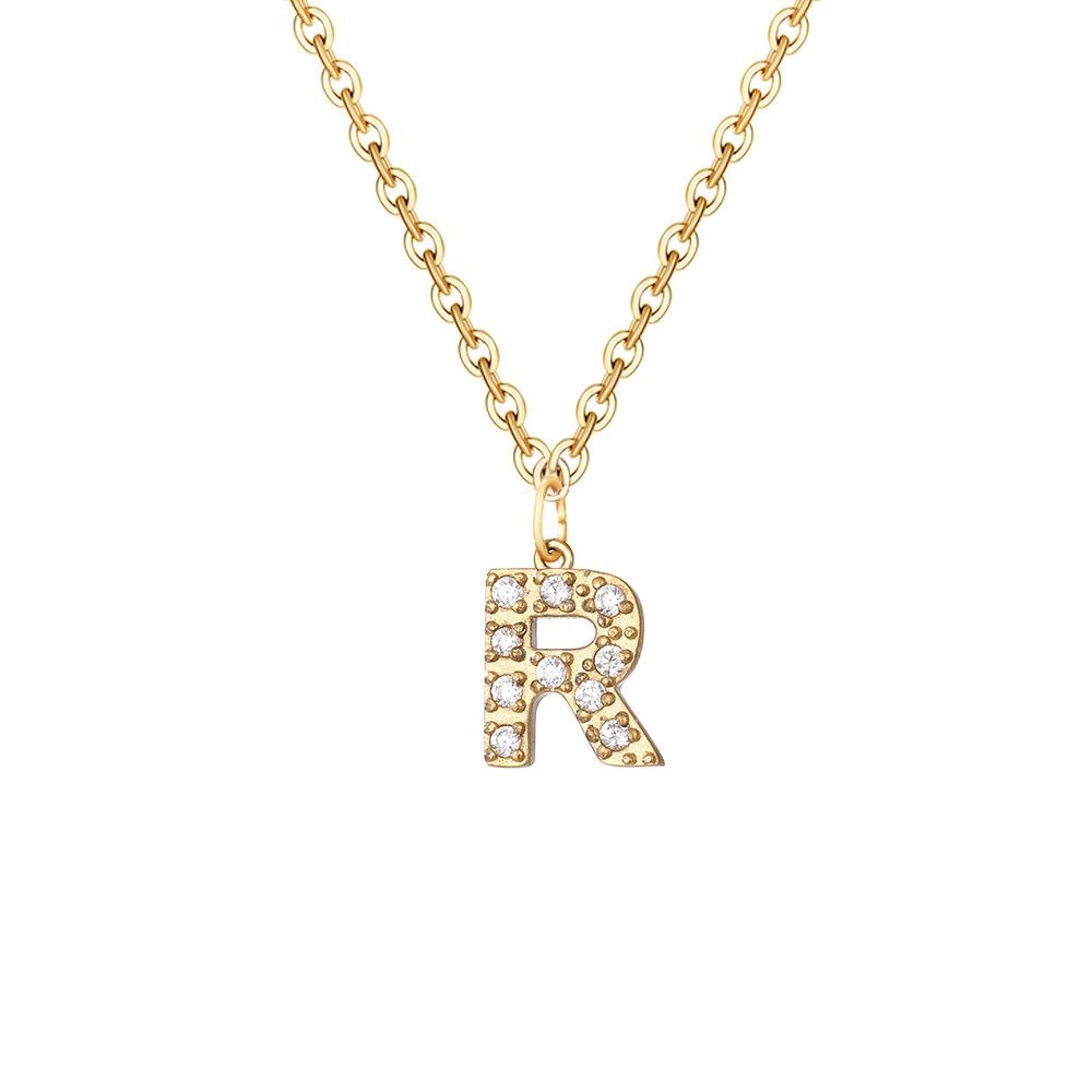 Letter Inlay Cubic Zirconia Pendant Necklace