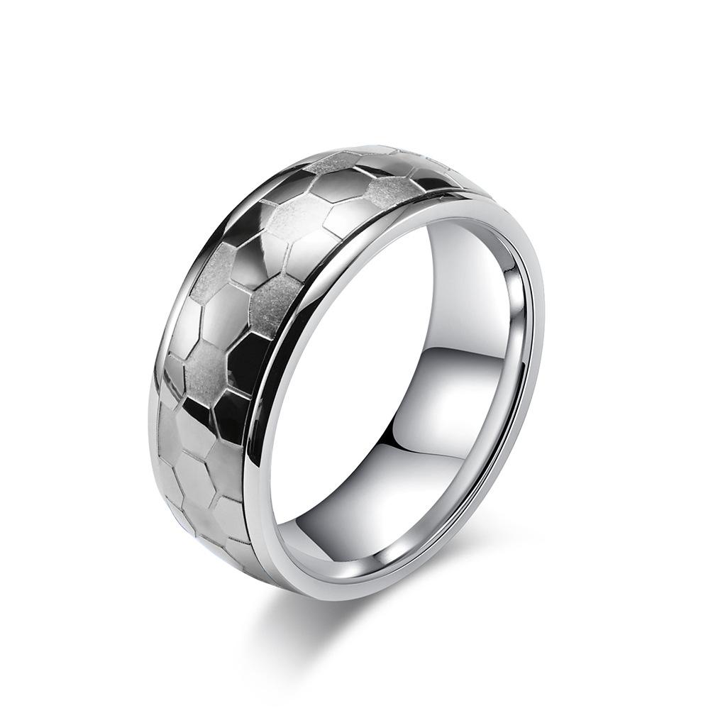 Stainless Steel Etched Football Pattern Spinner Ring