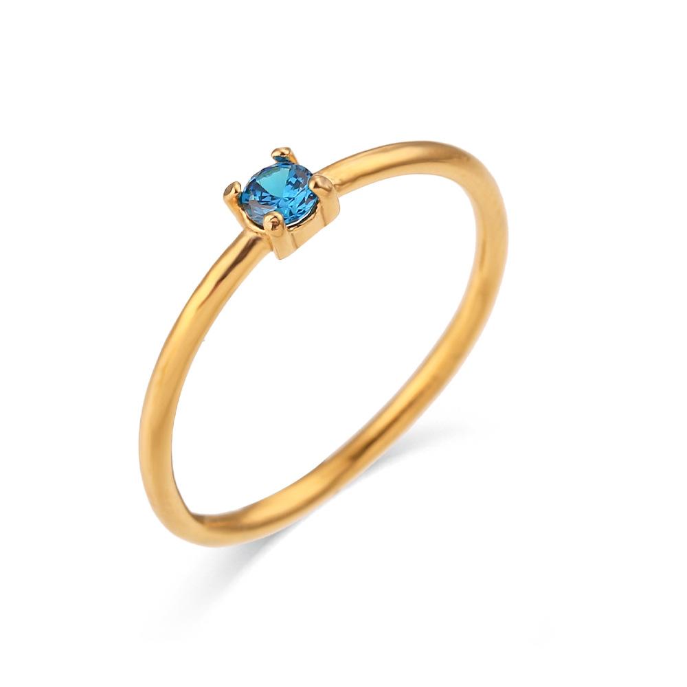 18K Gold PVD Stainless Steel Prong Set Birthstone Ring