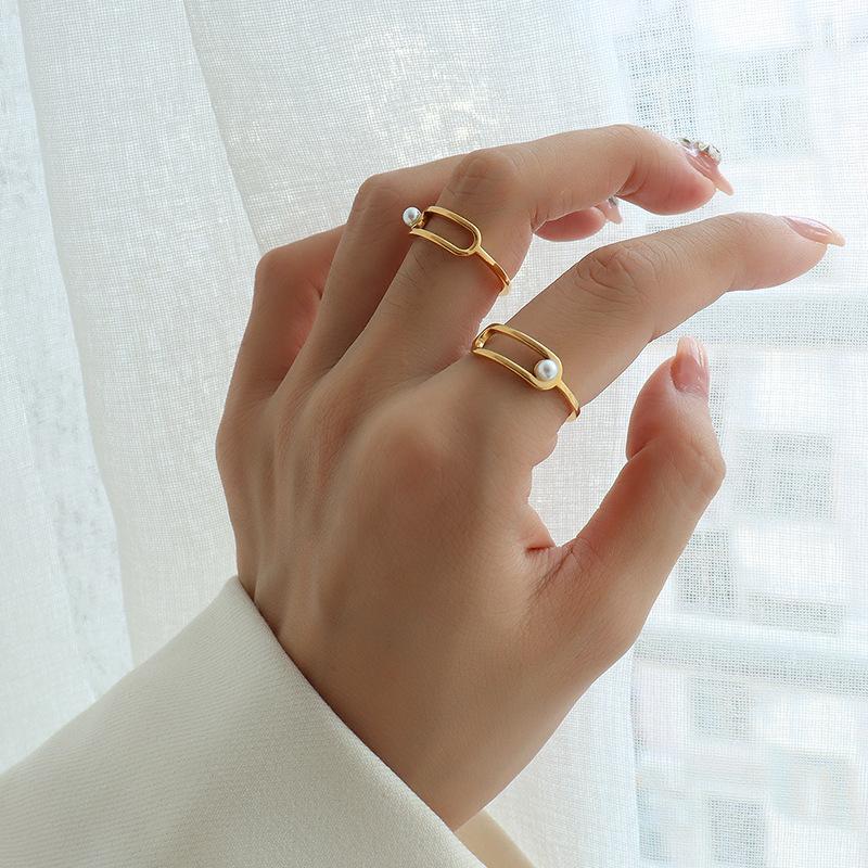 18K Gold PVD Stainless Steel Imitation Pearl Ring