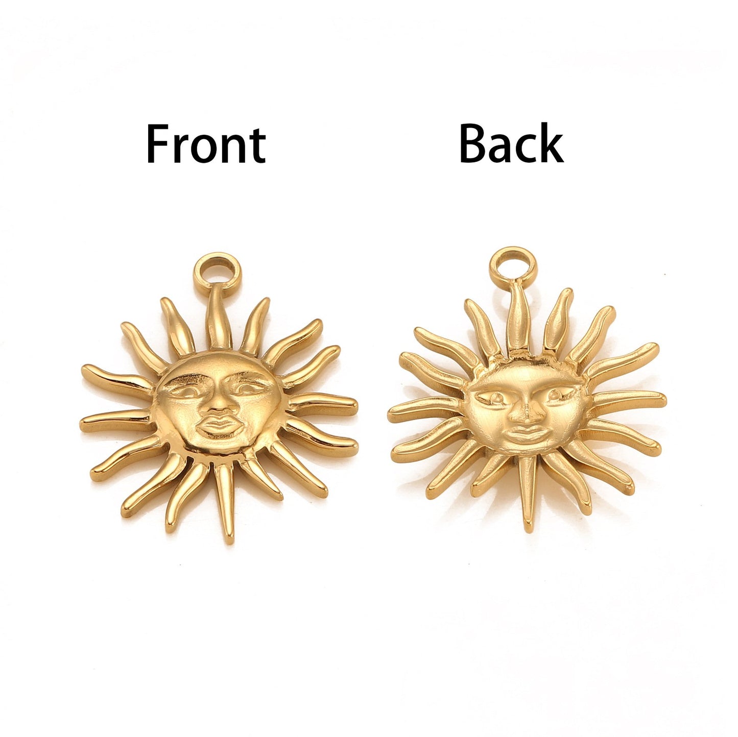 Pendentif en acier inoxydable avec visage humain et soleil