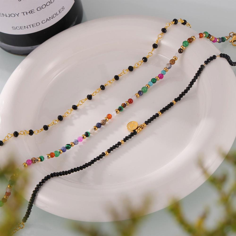 18K Gold PVD Natural Stone Beaded Anklet