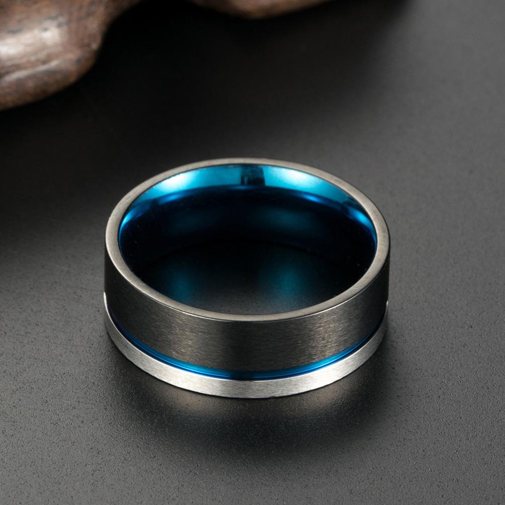 Bague pour homme en acier inoxydable bicolore noir et bleu