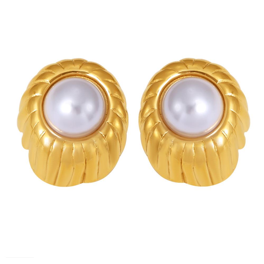 Stainless Steel Thread Imitation Pearl Stud Earrings