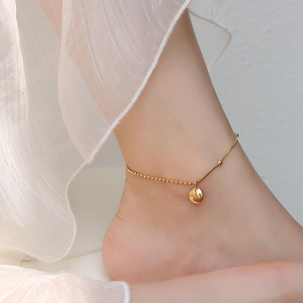Bead Stitched Snake Chain Stainless Steel Anklet