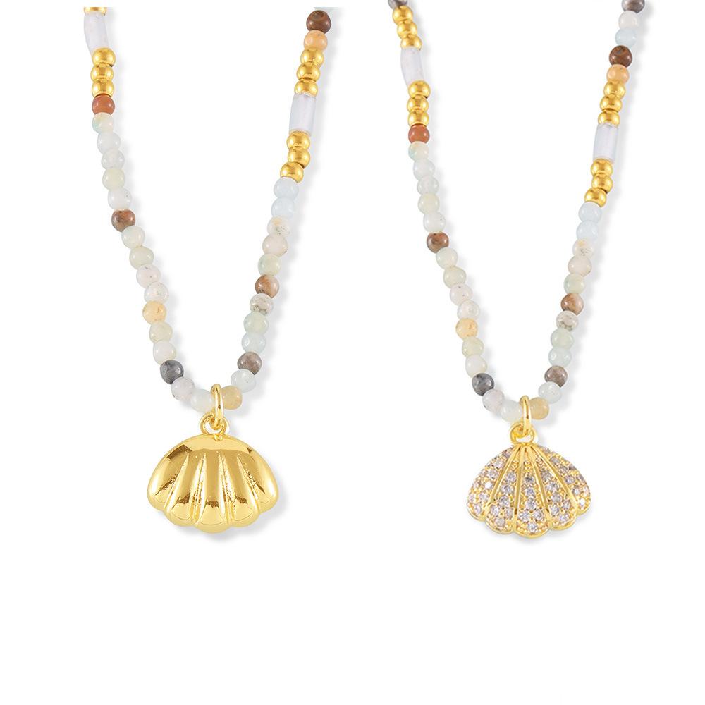 Stainless Steel Shell Pendant Beaded Necklace