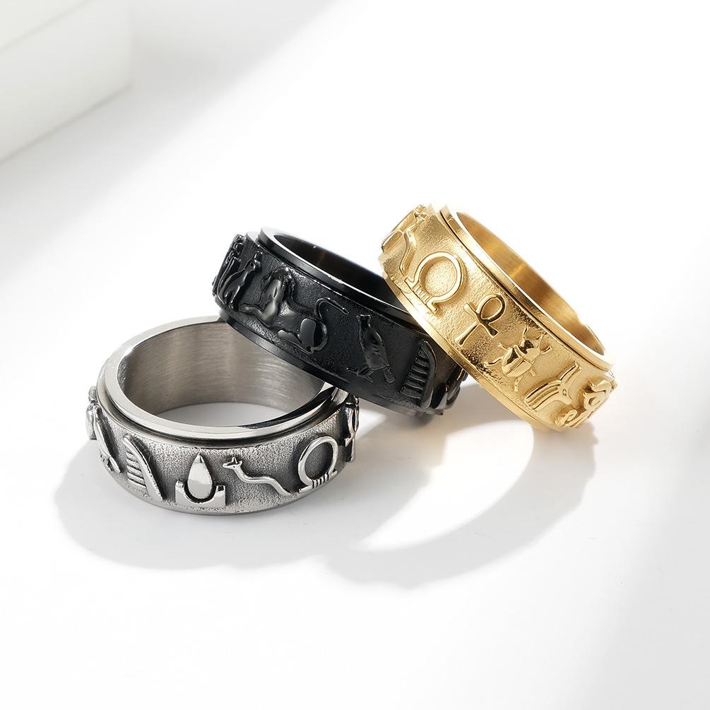 Ancient Egyptian Symbols Stainless Steel Spinner Ring