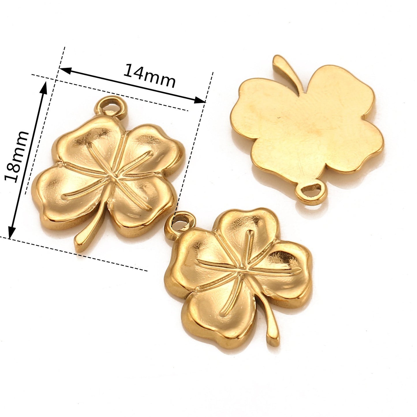 18K Gold PVD Stainless Steel Four Leaf Clover Solid Pendant
