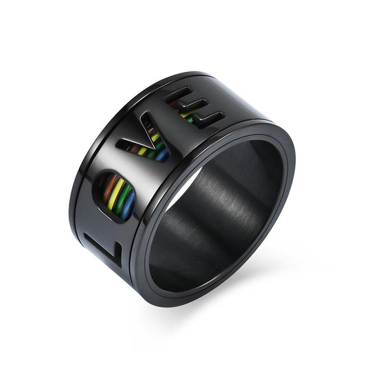 Rainbow LOVE Letter Stainless Steel Chunky Spinner Ring