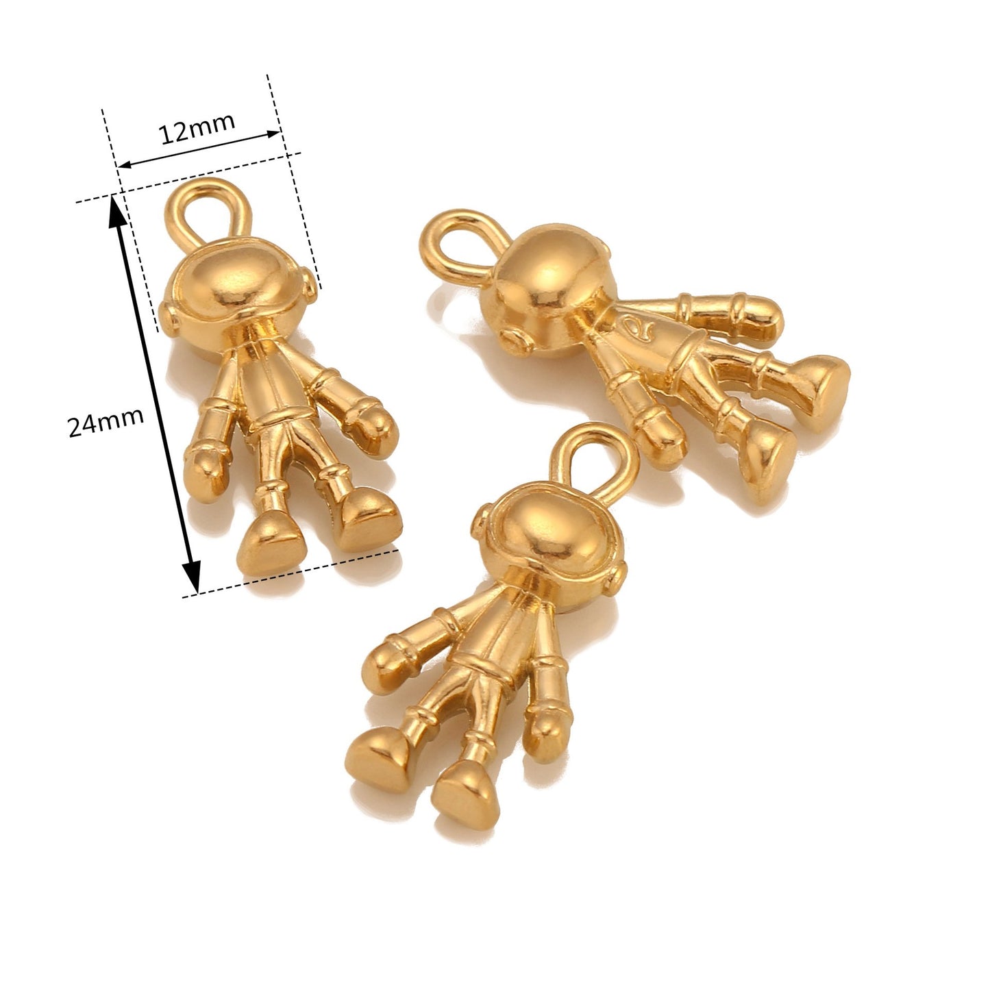 Pendentif astronaute en acier inoxydable et PVD or 18 carats