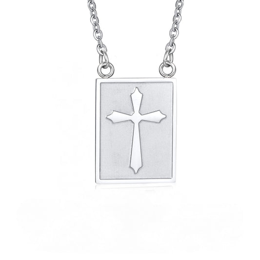 Stainless Steel Cross Pattern Square Blank Necklace