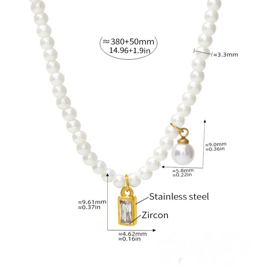 Cubic Zirconia Pendant Imitation Pearl Chain Necklace