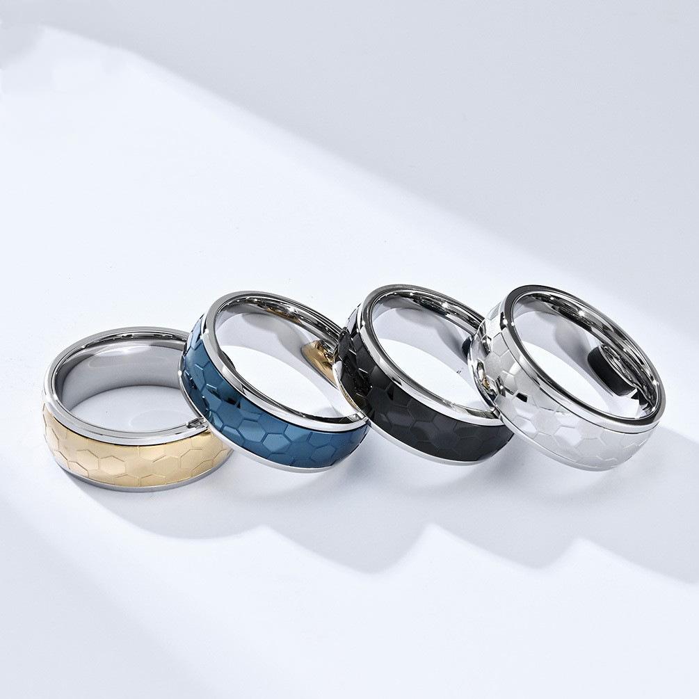 Stainless Steel Etched Football Pattern Spinner Ring