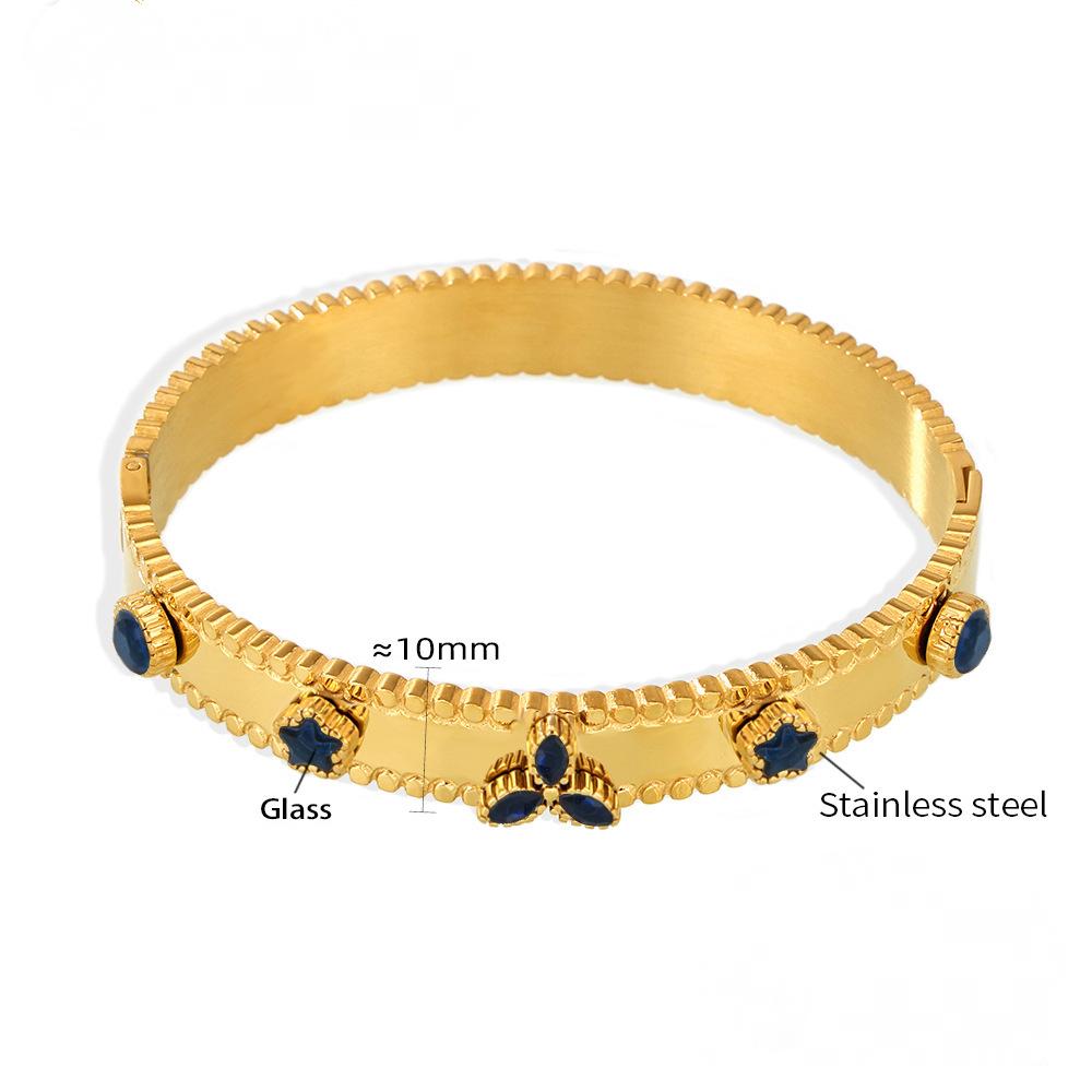 Stainless Steel Three Leaf Flower Cubic Zirconia Bracelet