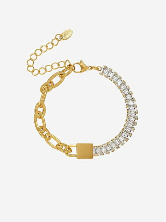 Lock Shape 18K Gold PVD Zircon Link Chain Bracelet