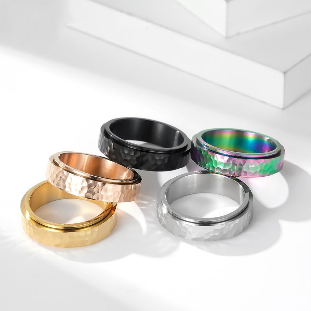 Irregular Hammered Stainless Steel Spinner Ring