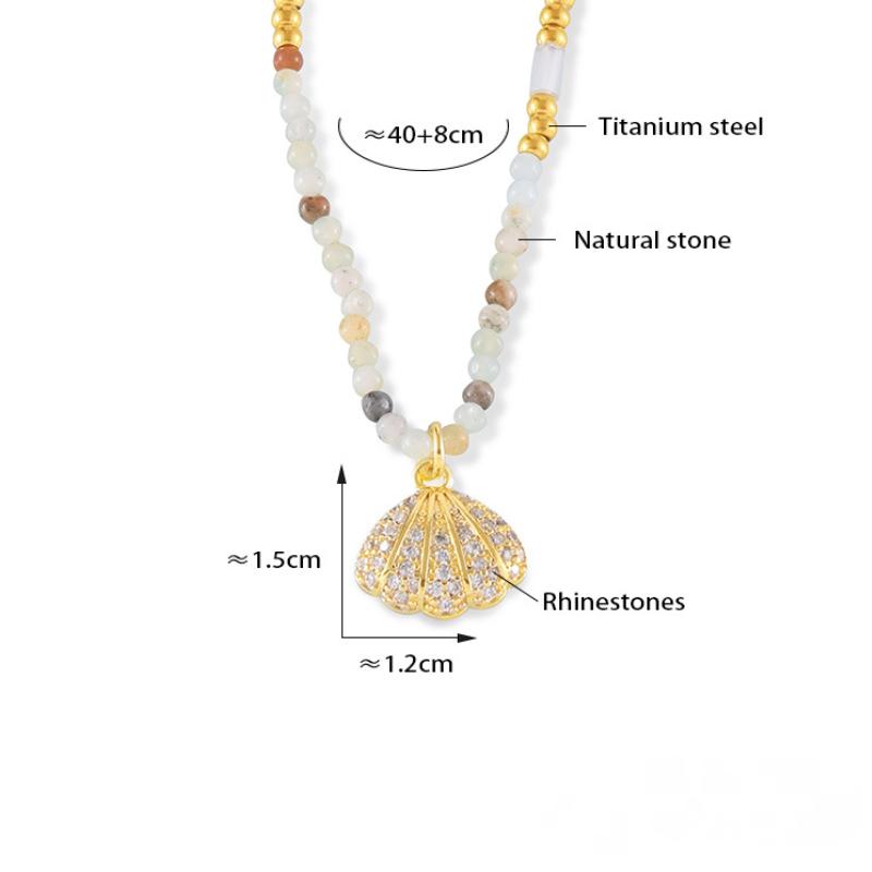Stainless Steel Shell Pendant Beaded Necklace