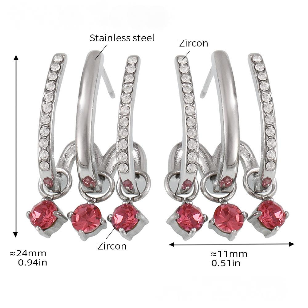 Boucles d'oreilles à pampilles en acier inoxydable avec zircone cubique rose et blanche