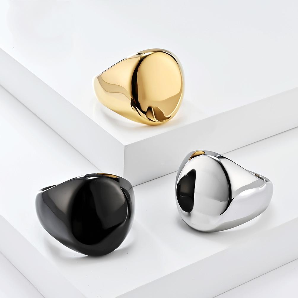 Vertical Oval Stainless Steel Polished Signet Ring