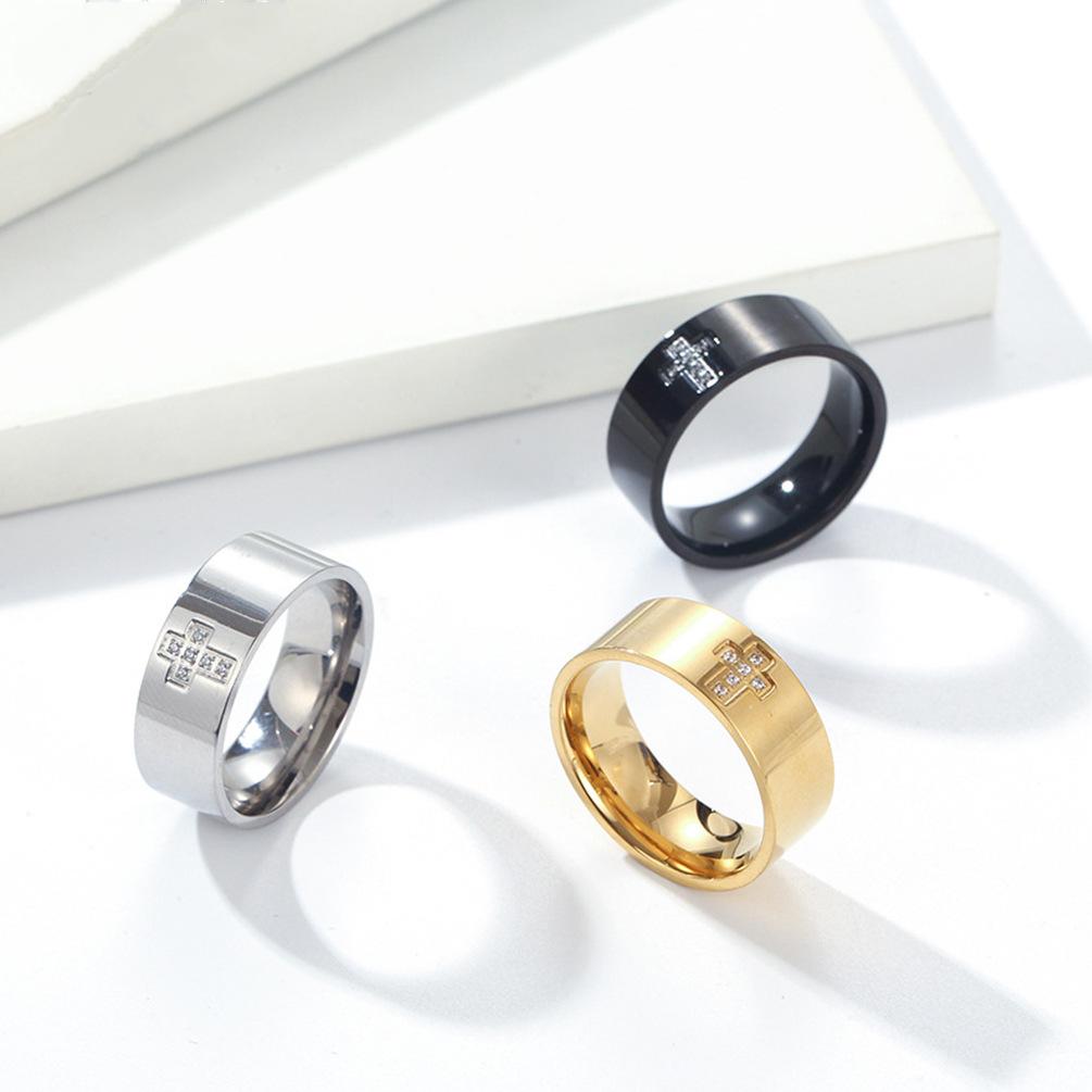 Men's Cross Cubic Zirconia Stainless Steel Blank Ring