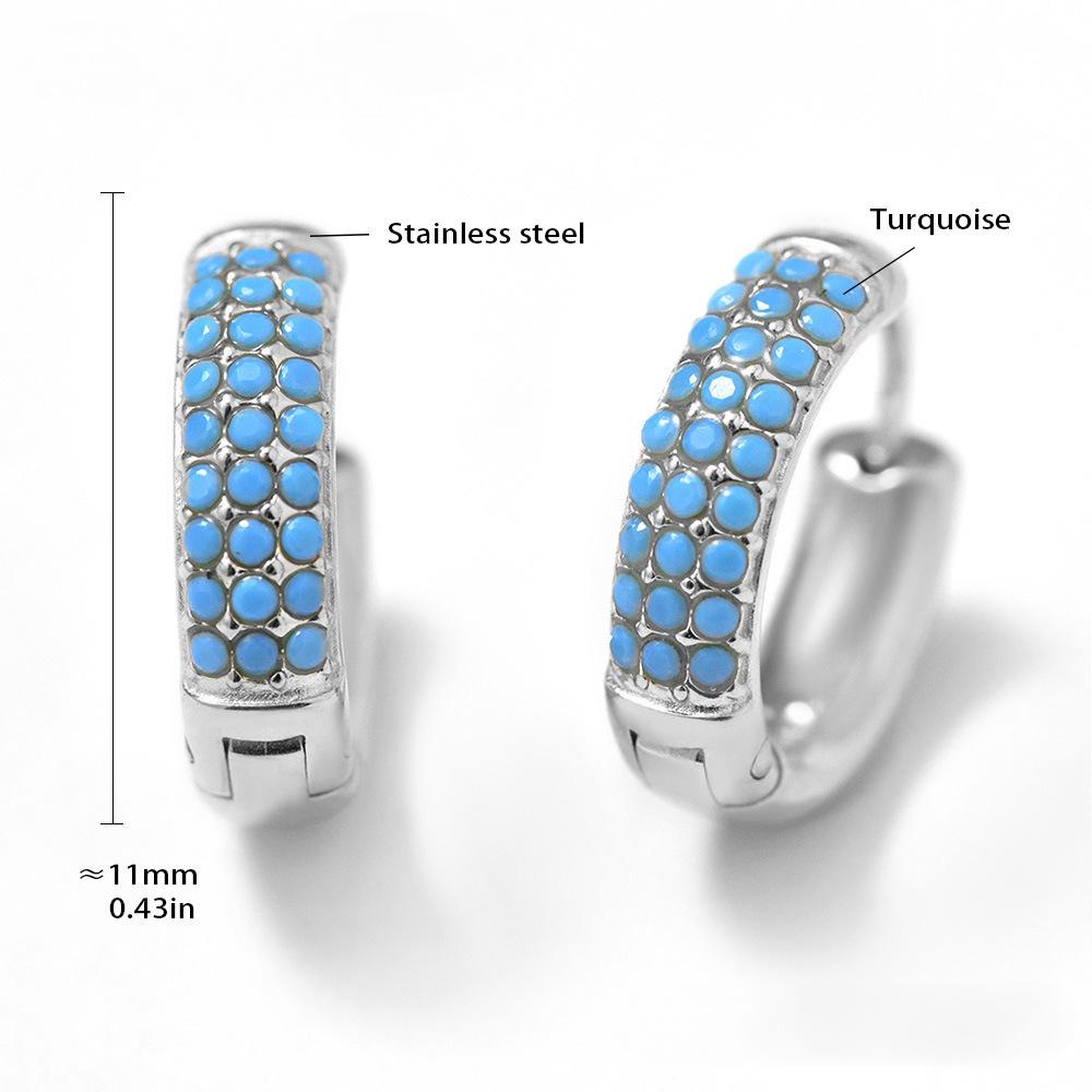 Boucles d'oreilles créoles en acier inoxydable avec zircone cubique bleu turquoise