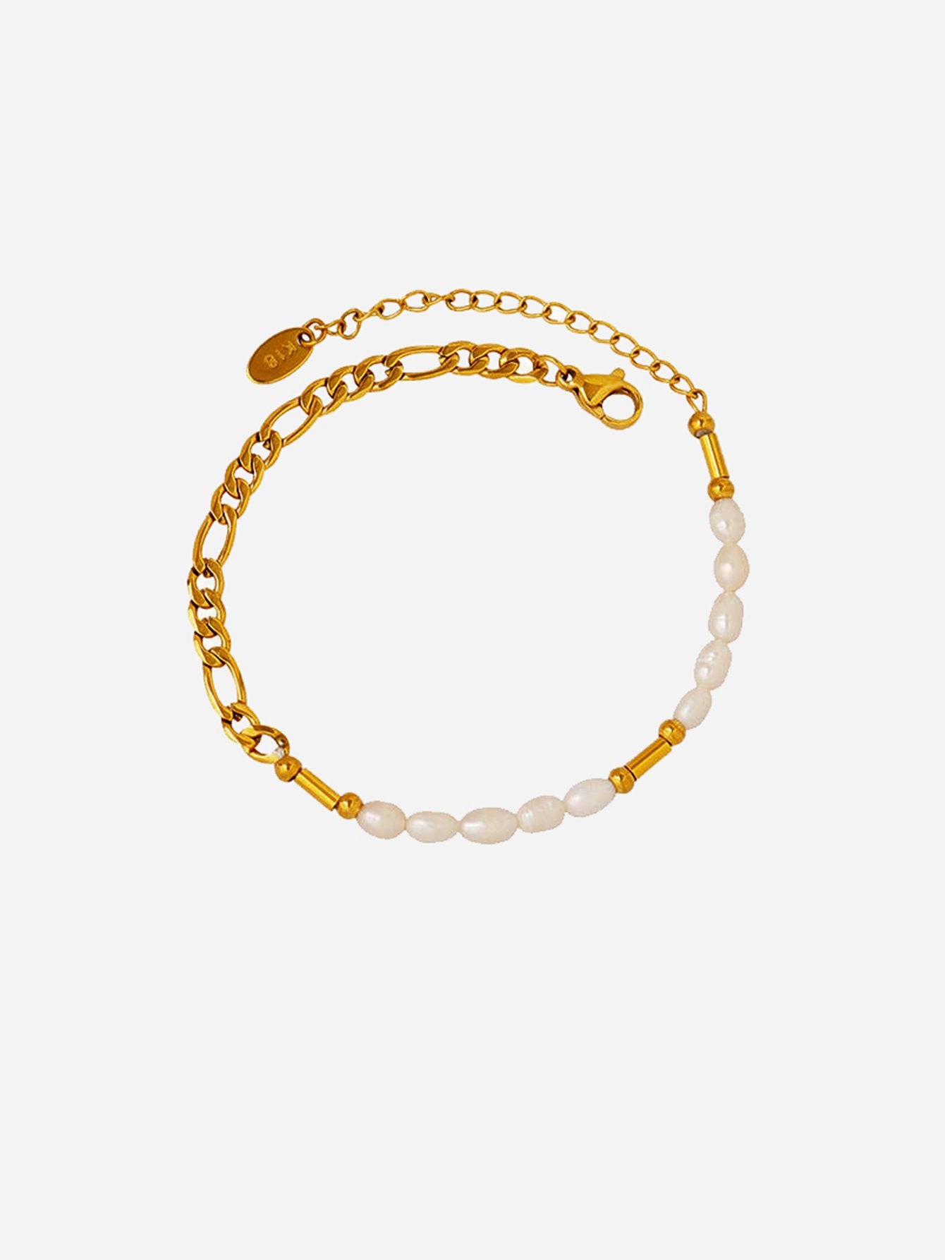 Süßwasserperlen-Panzerkettenarmband aus 18 Karat Gold mit PVD-Beschichtung