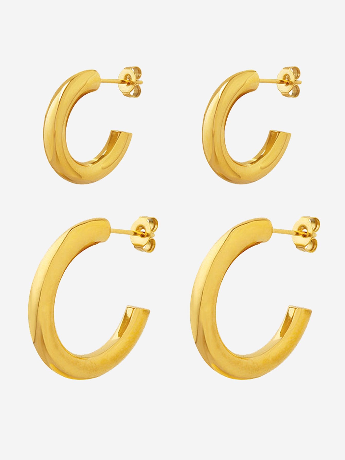 18K Gold PVD Solid C Hoop Earrings