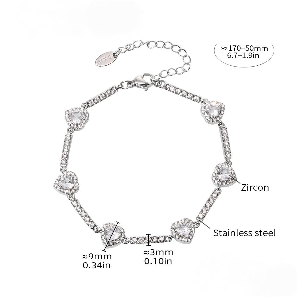 Stainless Steel Heart Cubic Zirconia Bracelet