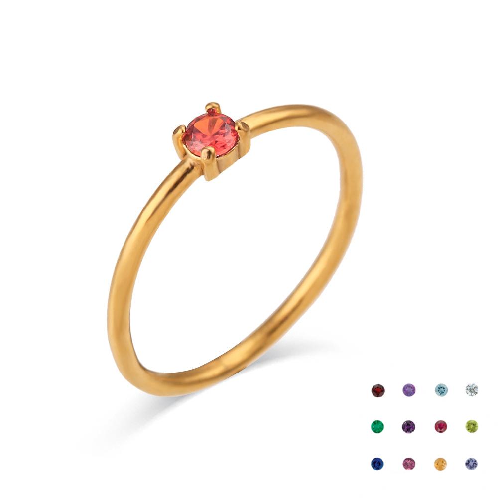 18K Gold PVD Stainless Steel Prong Set Birthstone Ring