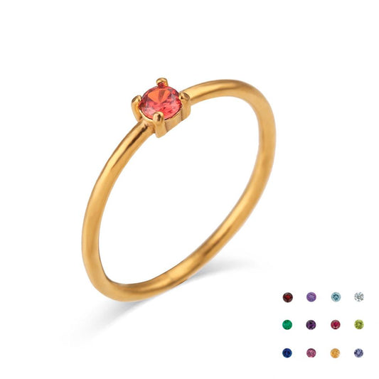 18K Gold PVD Stainless Steel Prong Set Birthstone Ring