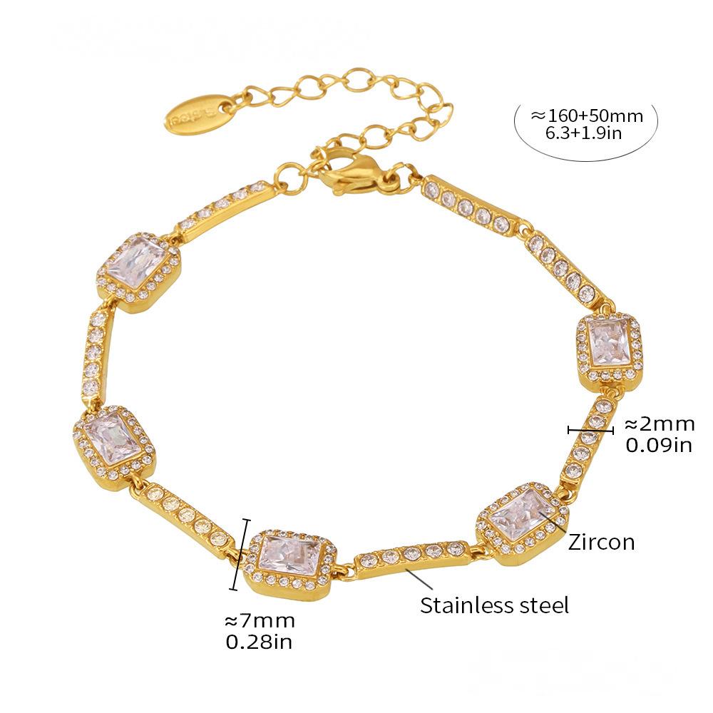 Stainless Steel Bar Square Cubic Zirconia Bracelet