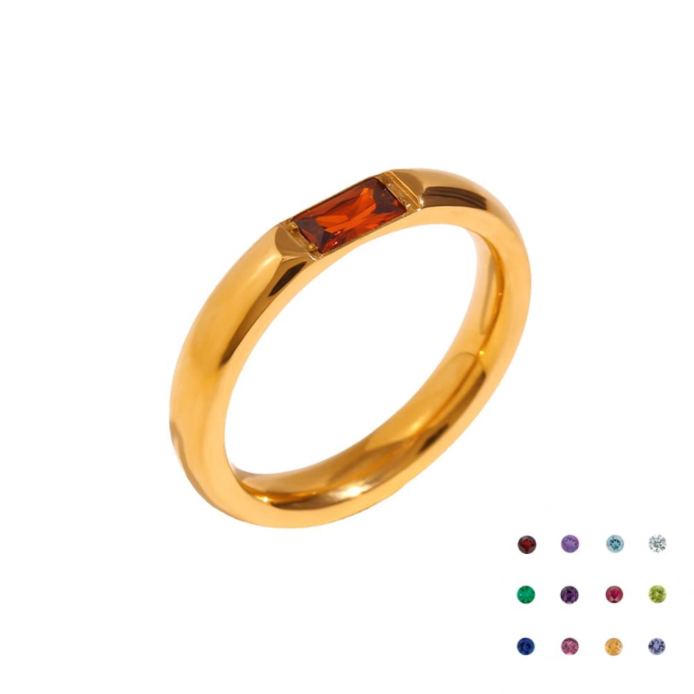 Stainless Steel Rectangular Birthstone Ring