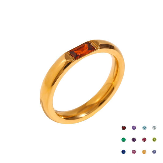 Stainless Steel Rectangular Birthstone Ring