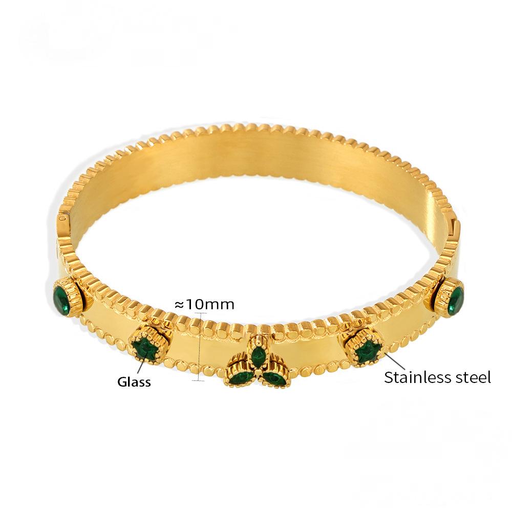 Stainless Steel Three Leaf Flower Cubic Zirconia Bracelet