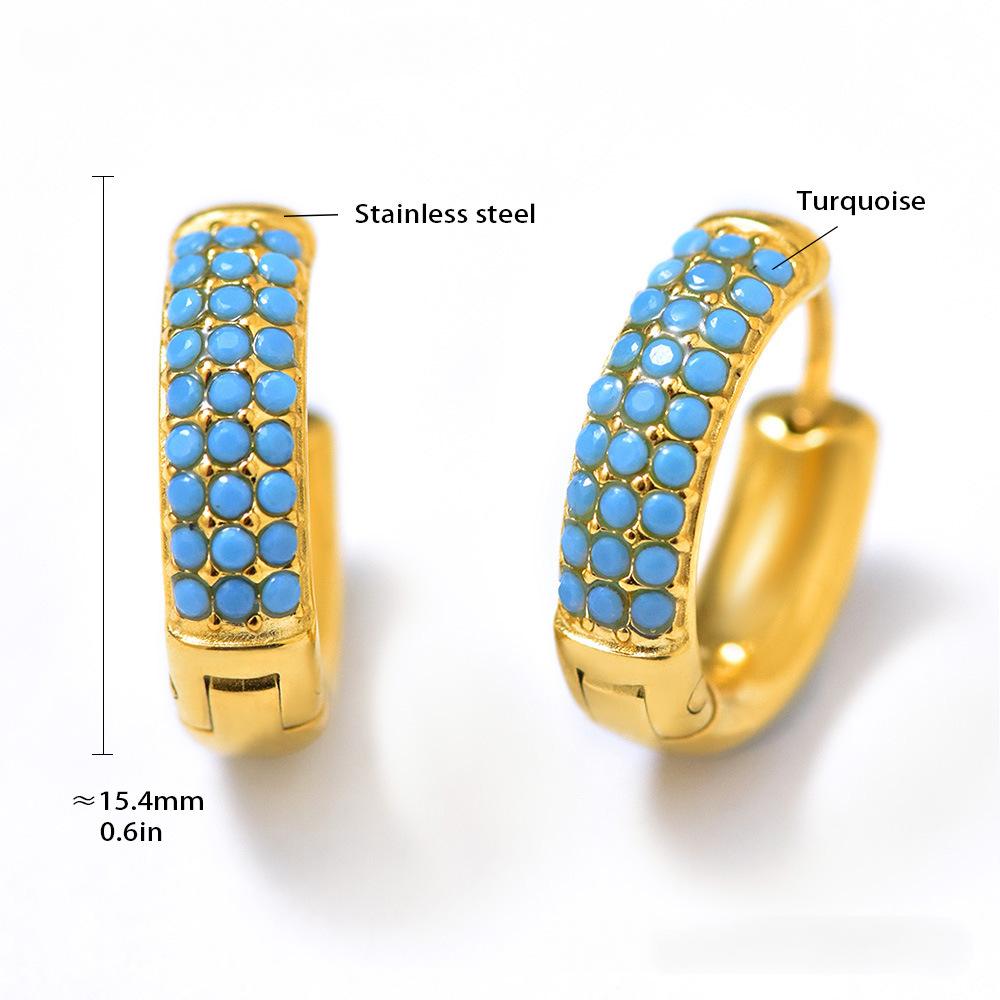 Boucles d'oreilles créoles en acier inoxydable avec zircone cubique bleu turquoise