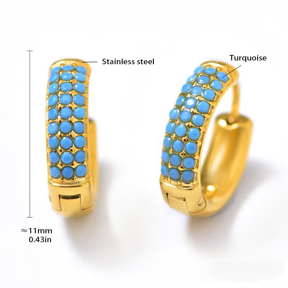 Boucles d'oreilles créoles en acier inoxydable avec zircone cubique bleu turquoise