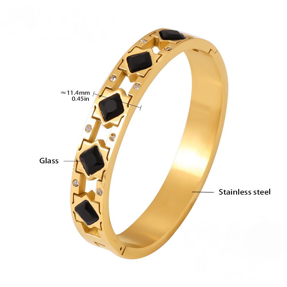 Stainless Steel Square Cubic Zirconia Bangle Bracelet