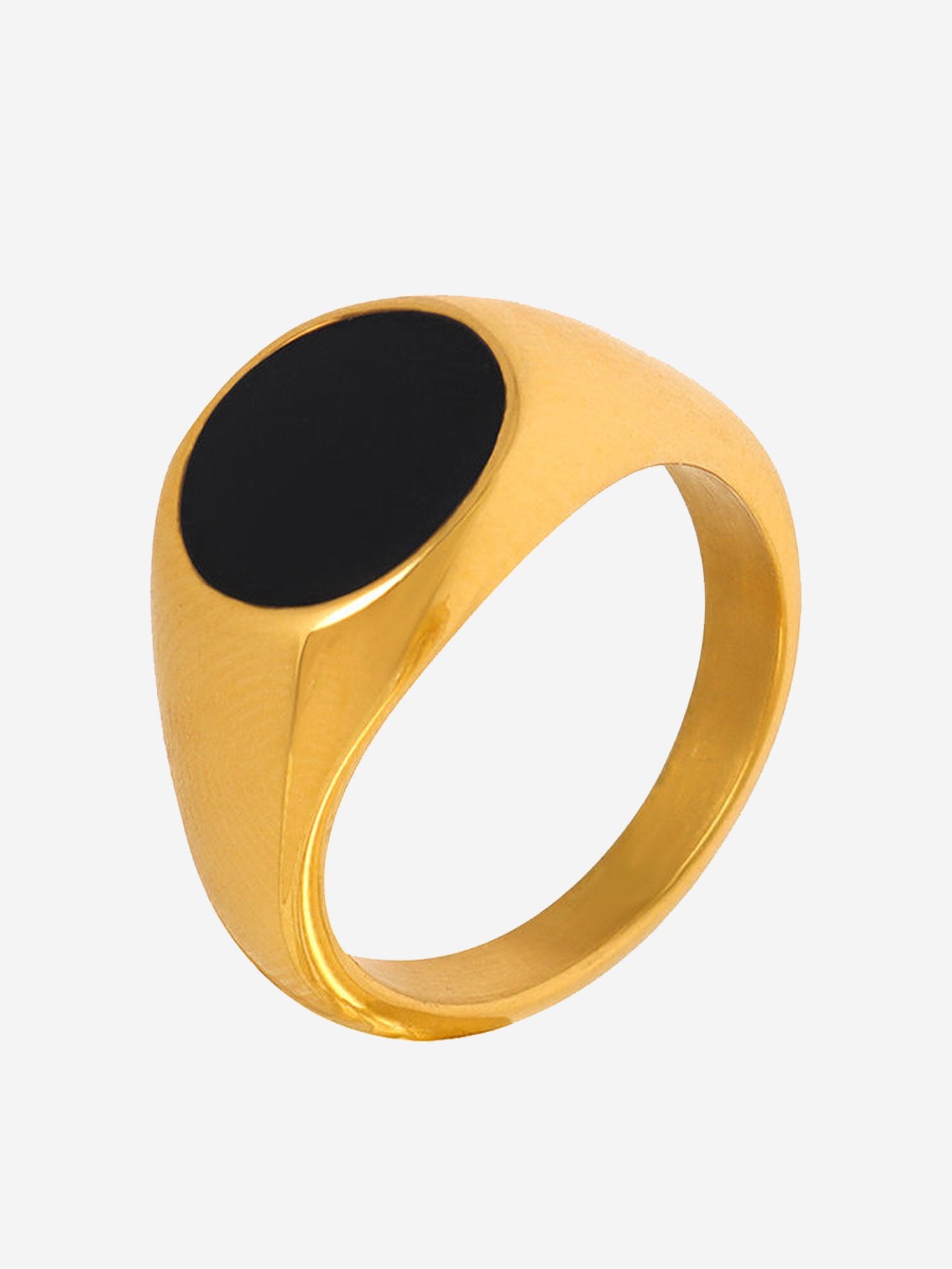 18K Gold PVD Round Black Oil Drip Ring