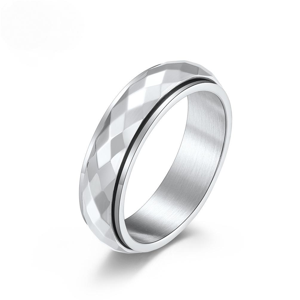 Diamond Faced Stainless Steel Spinner Ring