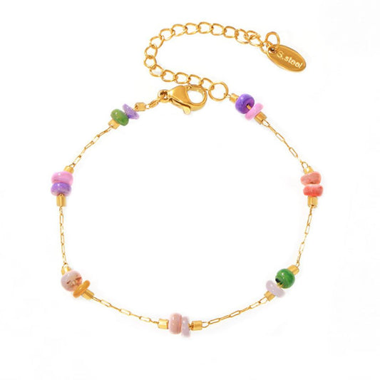 Stainless Steel Rainbow Natural Stone Beaded Bracelet