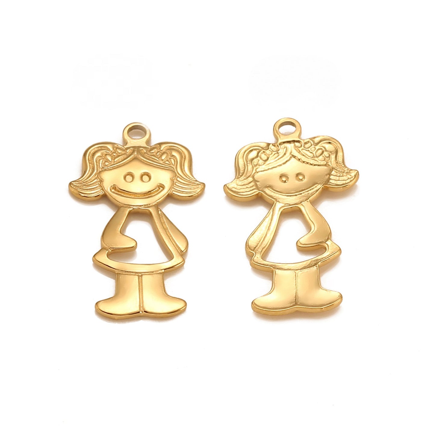 Pendentif en acier inoxydable en forme de garçon et de fille