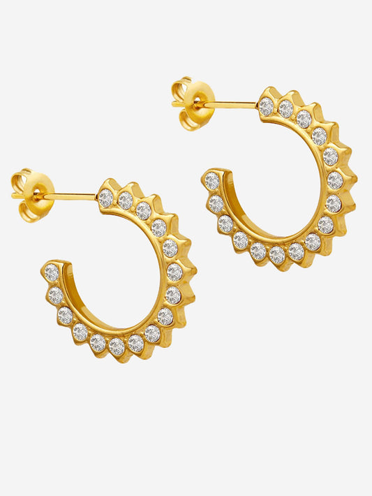 Inlaid Zircon Sun Pattern C Hoop Earrings