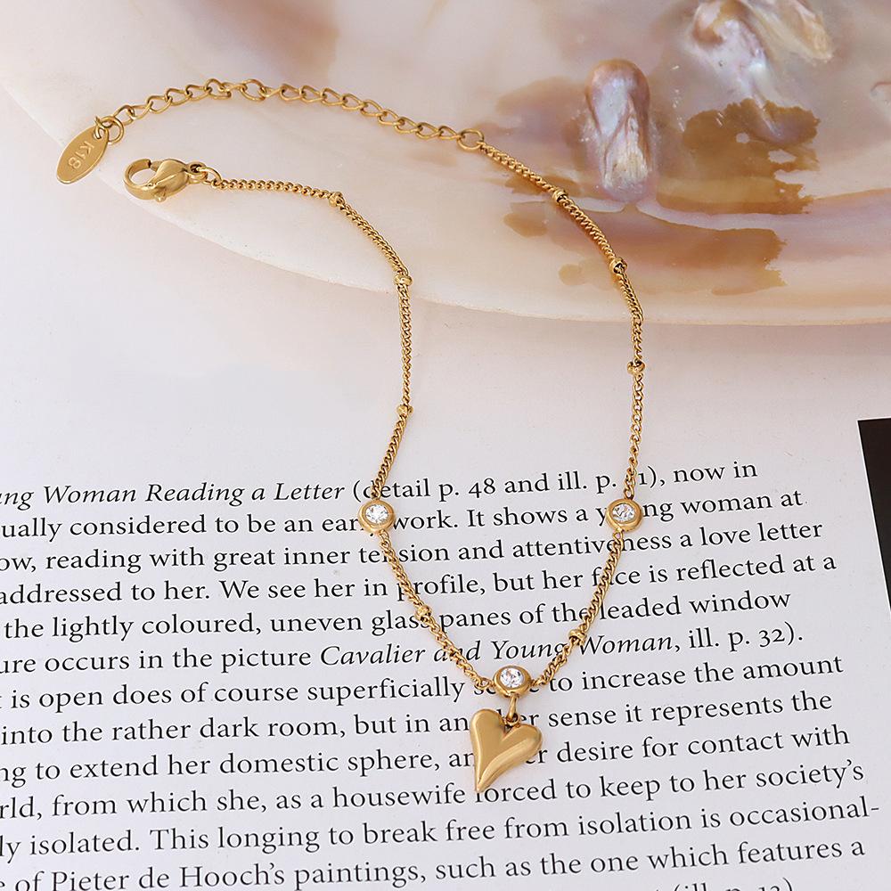 18K Gold PVD Heart Shape Chain CZ Stainless Steel Anklet