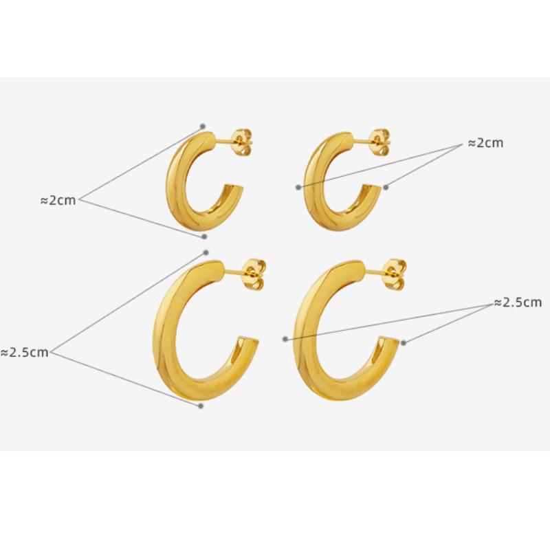 18K Gold PVD Solid C Hoop Earrings