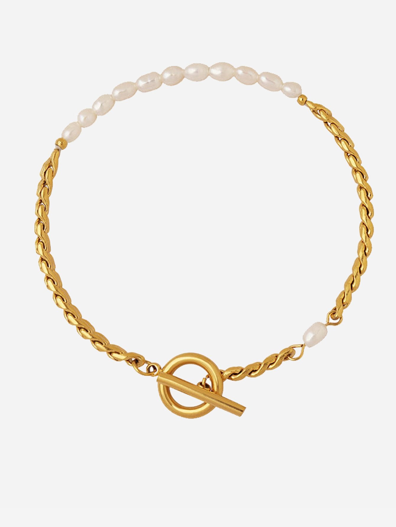 Pulsera de cadena con perlas de agua dulce PVD en oro de 18 quilates