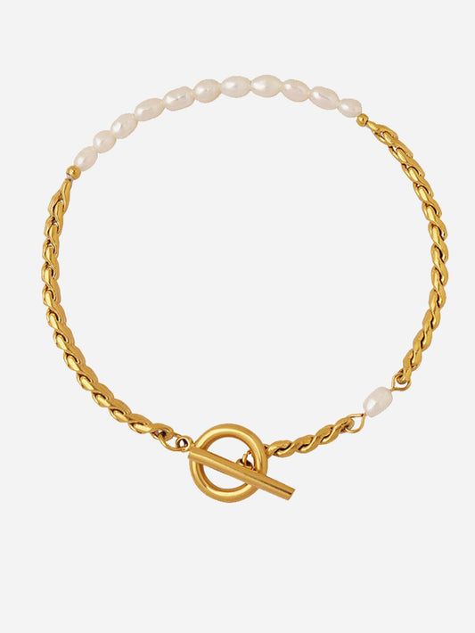 18K Gold PVD Freshwater Pearl Rope Chain Bracelet