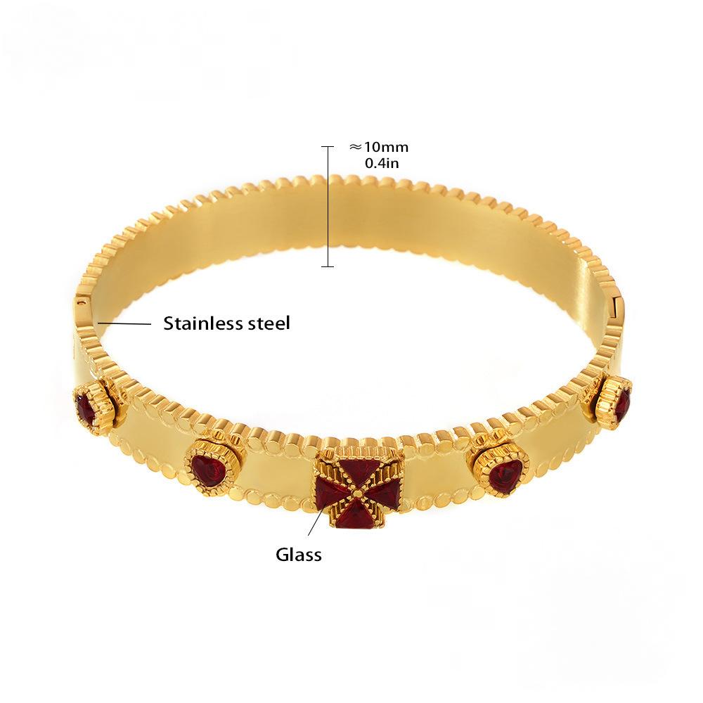 Stainless Steel Four Leaf Flower Cubic Zirconia Bangle Bracelet