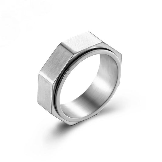 Octagonal Polished Stainless Steel Spinner Ring