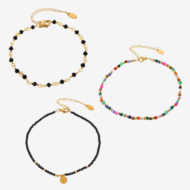 18K Gold PVD Natural Stone Beaded Anklet