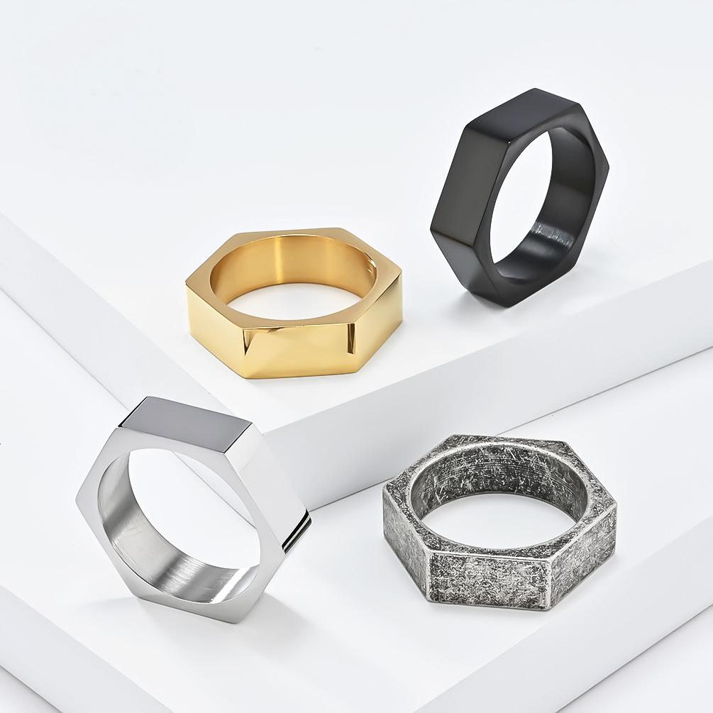 Polished Hexagon Stainless Steel Blank Ring